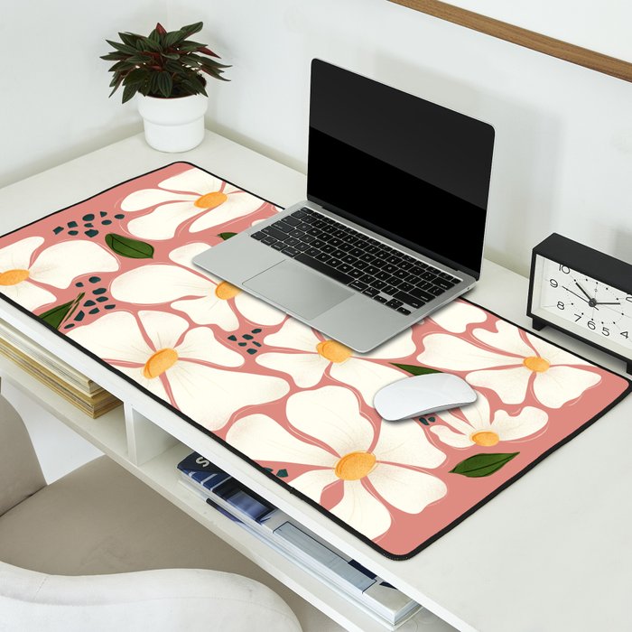 White Daisies On Pink Desk Mat Gallery Image 2