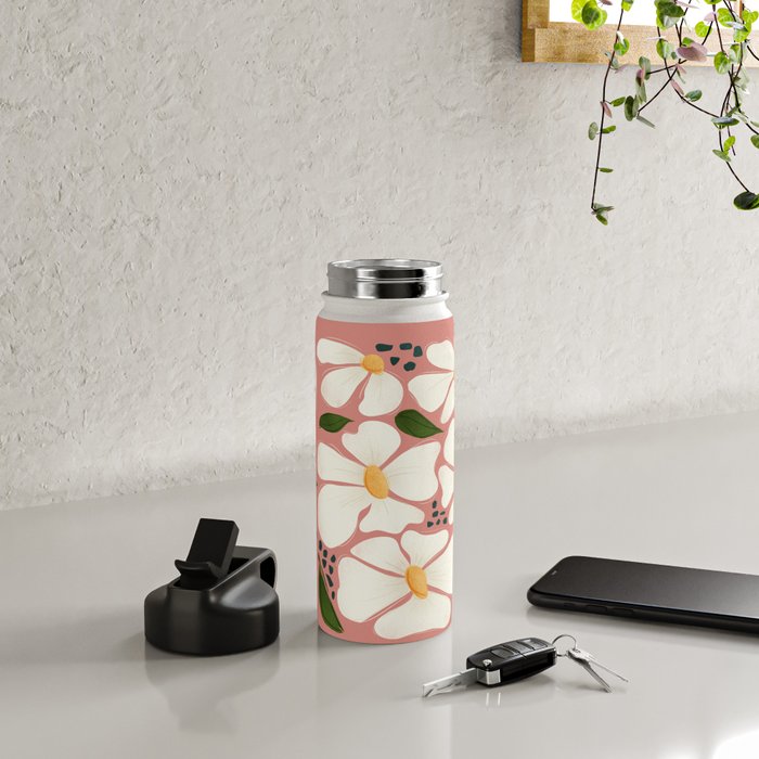 White Daisies On Pink Water Bottle Gallery Image 4