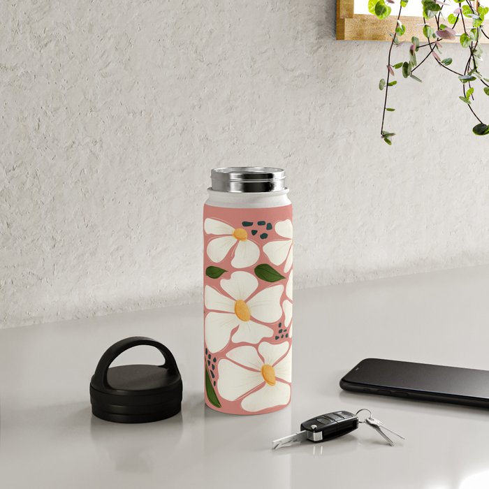White Daisies On Pink Water Bottle Gallery Image 4