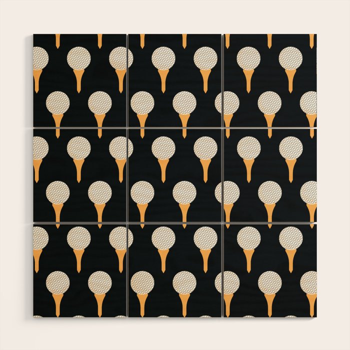 Golf Ball & Tee Pattern (Black) Wood Wall Art Gallery Image 1