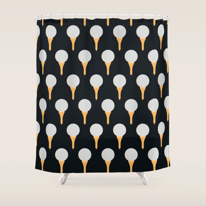 Golf Ball & Tee Pattern (Black) Shower Curtain Gallery Image 1