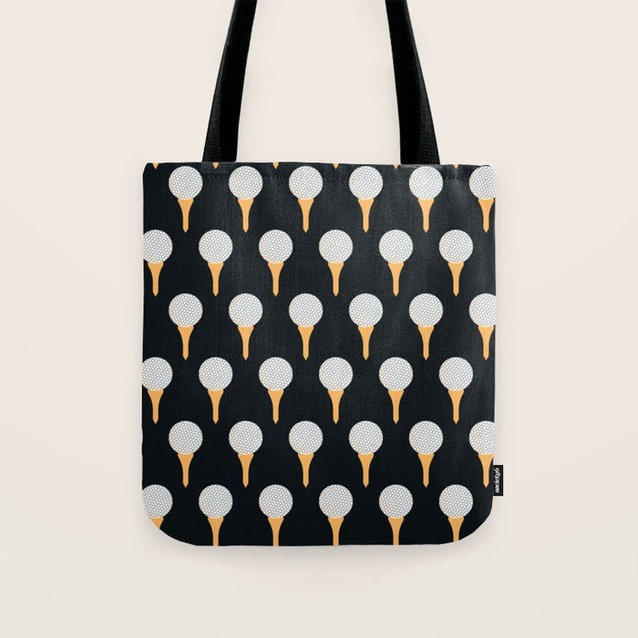 Golf Ball & Tee Pattern (Black) Tote Bag Gallery Image 1