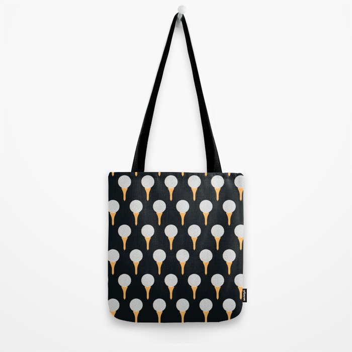 Golf Ball & Tee Pattern (Black) Tote Bag Gallery Image 2