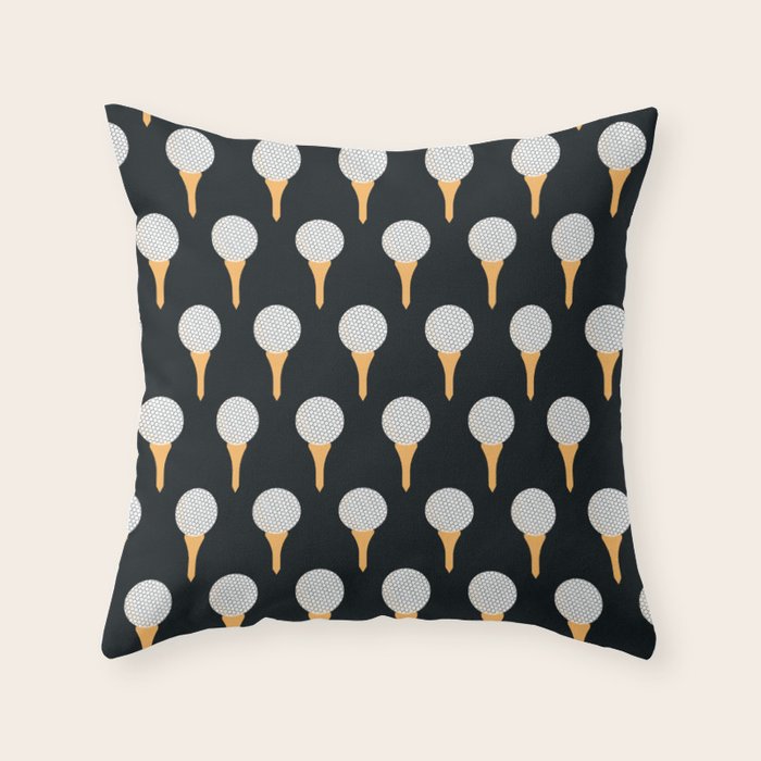 Golf Ball & Tee Pattern (Black) Throw Pillow Gallery Image 1