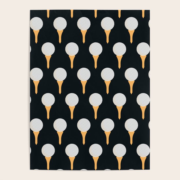 Golf Ball & Tee Pattern (Black) Poster Gallery Image 1