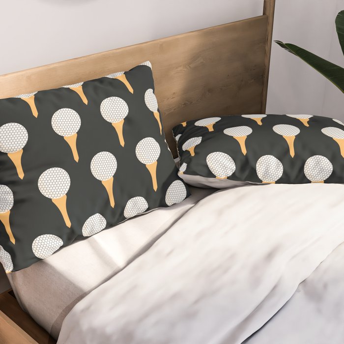 Golf Ball & Tee Pattern (Black) Pillow Sham Gallery Image 2