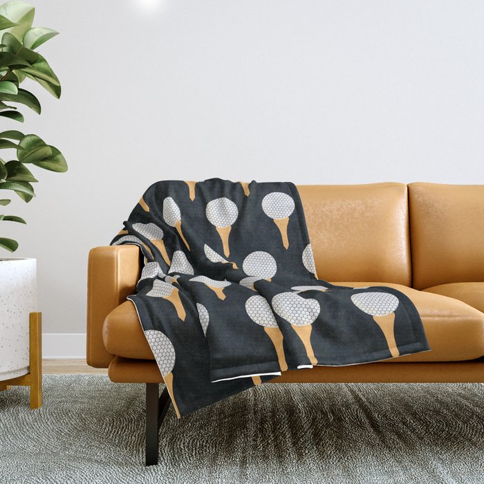 Golf Ball & Tee Pattern (Black) Throw Blanket Gallery Image 1