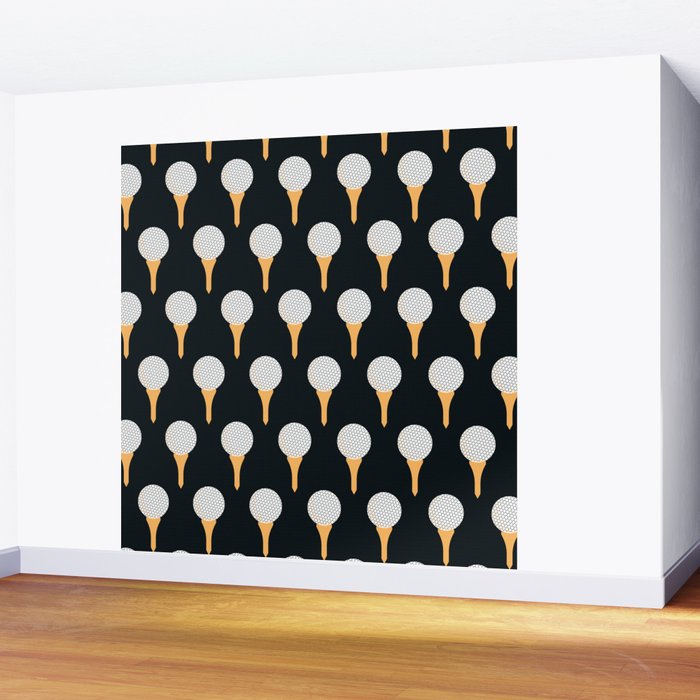 Golf Ball & Tee Pattern (Black) Wall Mural Gallery Image 2