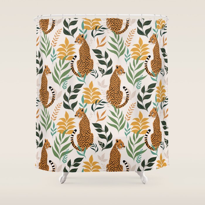 Spring Cheetah Pattern I - Green and Yellow Shower Curtain Gallery Image 1