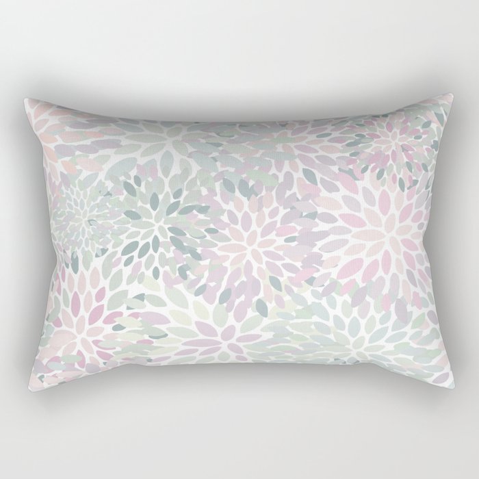 Festive, Floral Prints, Pink and Green, Modern Print Art Rectangular Pillow Gallery Image 1