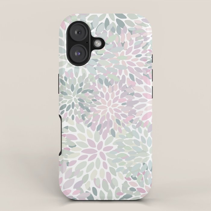Festive, Floral Prints, Pink and Green, Modern Print Art iPhone Case Gallery Image 1