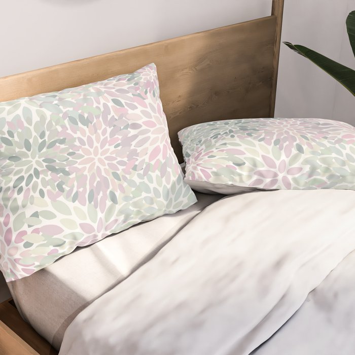 Festive, Floral Prints, Pink and Green, Modern Print Art Pillow Sham Gallery Image 2