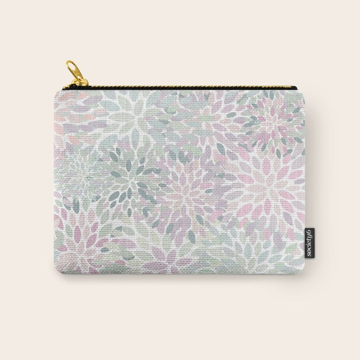 Festive, Floral Prints, Pink and Green, Modern Print Art Carry All Pouch Gallery Image 1