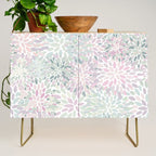 Festive, Floral Prints, Pink and Green, Modern Print Art Credenza Gallery Image 1