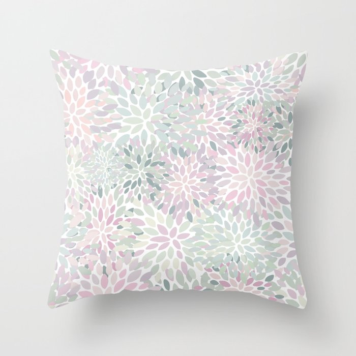Festive, Floral Prints, Pink and Green, Modern Print Art Throw Pillow Gallery Image 6
