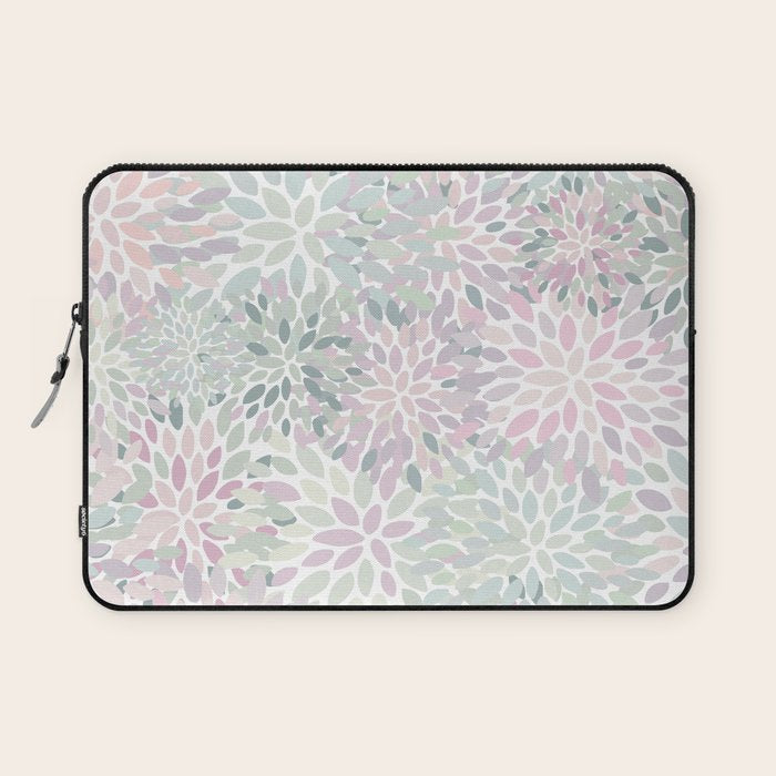 Festive, Floral Prints, Pink and Green, Modern Print Art Laptop Sleeve Gallery Image 1