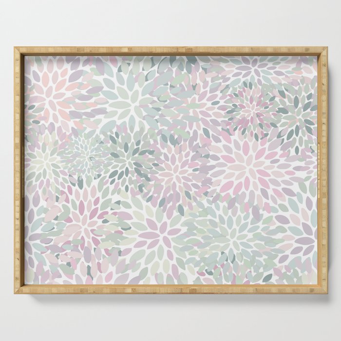 Festive, Floral Prints, Pink and Green, Modern Print Art Serving Tray Gallery Image 1