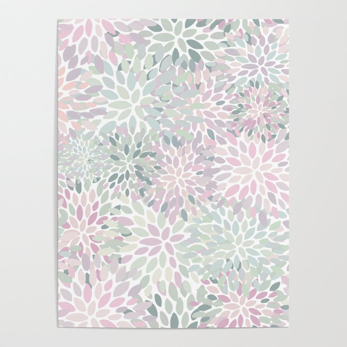 Festive, Floral Prints, Pink and Green, Modern Print Art Poster Gallery Image 1