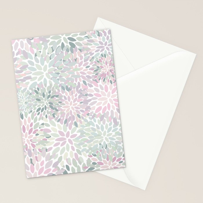 Festive, Floral Prints, Pink and Green, Modern Print Art Stationery Card Gallery Image 2