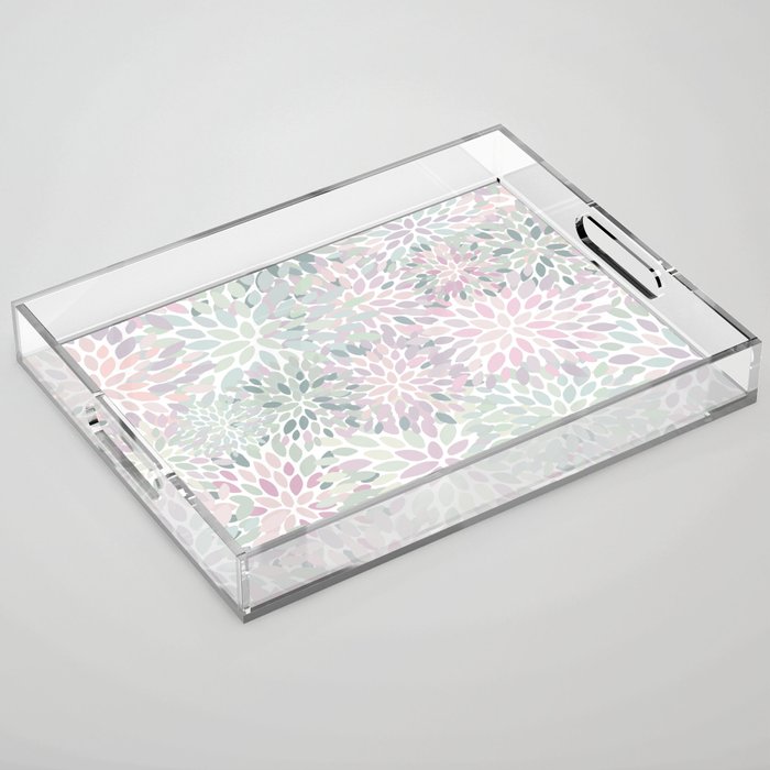 Festive, Floral Prints, Pink and Green, Modern Print Art Acrylic Tray Gallery Image 1