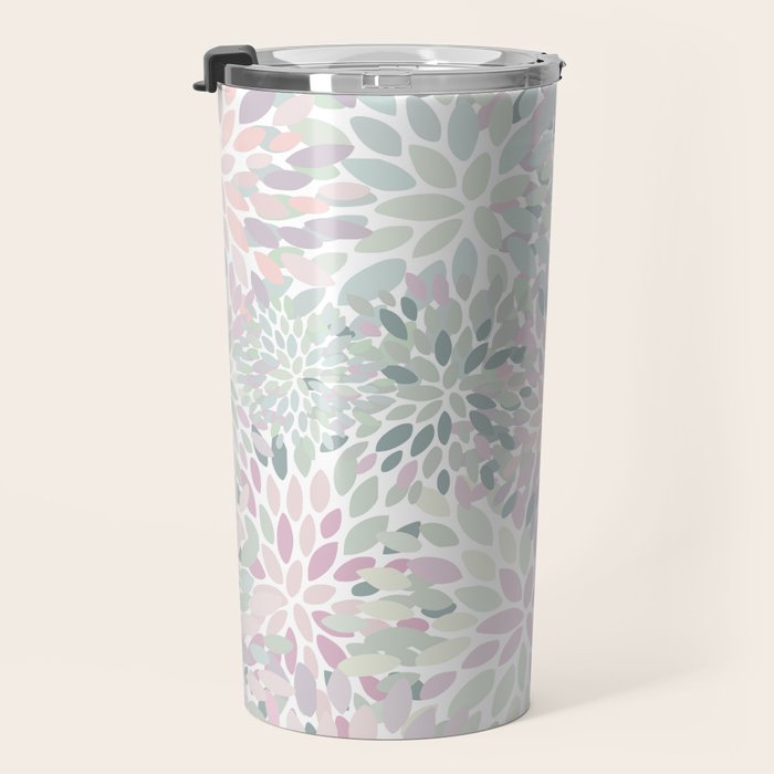 Festive, Floral Prints, Pink and Green, Modern Print Art Travel Mug Gallery Image 3