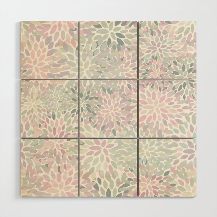 Festive, Floral Prints, Pink and Green, Modern Print Art Wood Wall Art Gallery Image 1