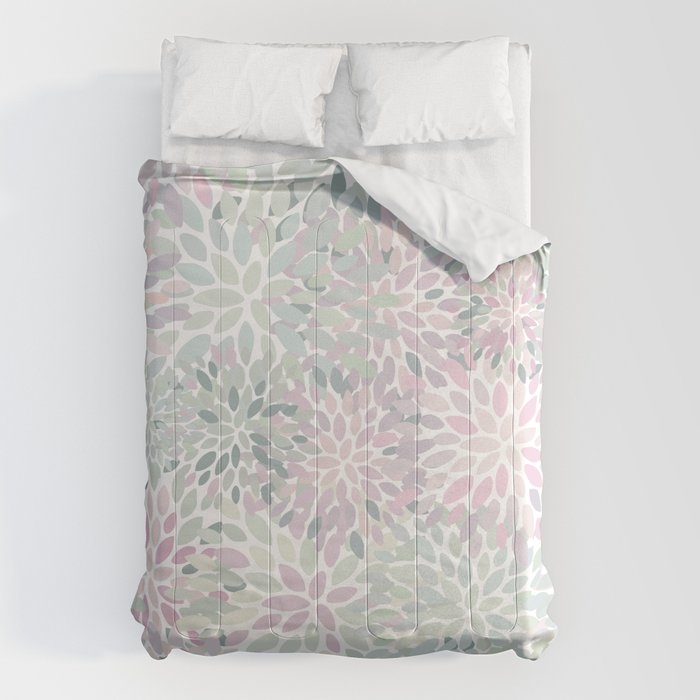 Festive, Floral Prints, Pink and Green, Modern Print Art Comforter Gallery Image 6