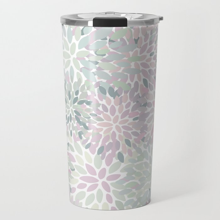 Festive, Floral Prints, Pink and Green, Modern Print Art Travel Mug Gallery Image 1