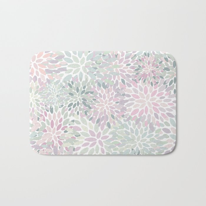 Festive, Floral Prints, Pink and Green, Modern Print Art Bath Mat Gallery Image 1