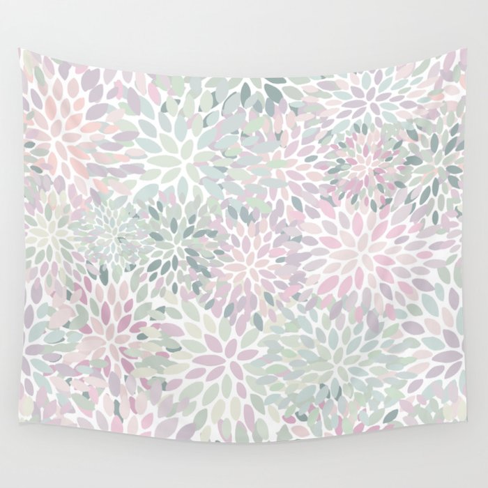 Festive, Floral Prints, Pink and Green, Modern Print Art Wall Tapestry Gallery Image 4