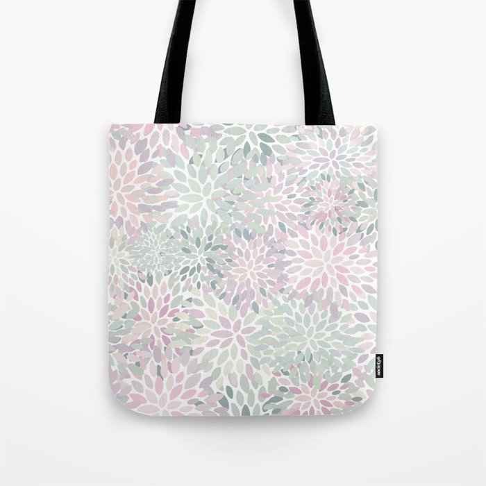 Festive, Floral Prints, Pink and Green, Modern Print Art Tote Bag Gallery Image 1