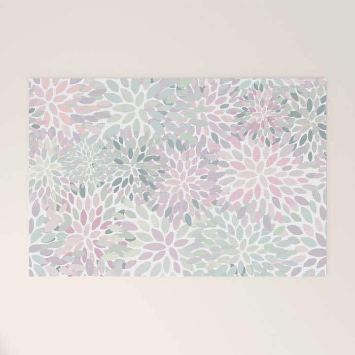 Festive, Floral Prints, Pink and Green, Modern Print Art Welcome Mat Gallery Image 1