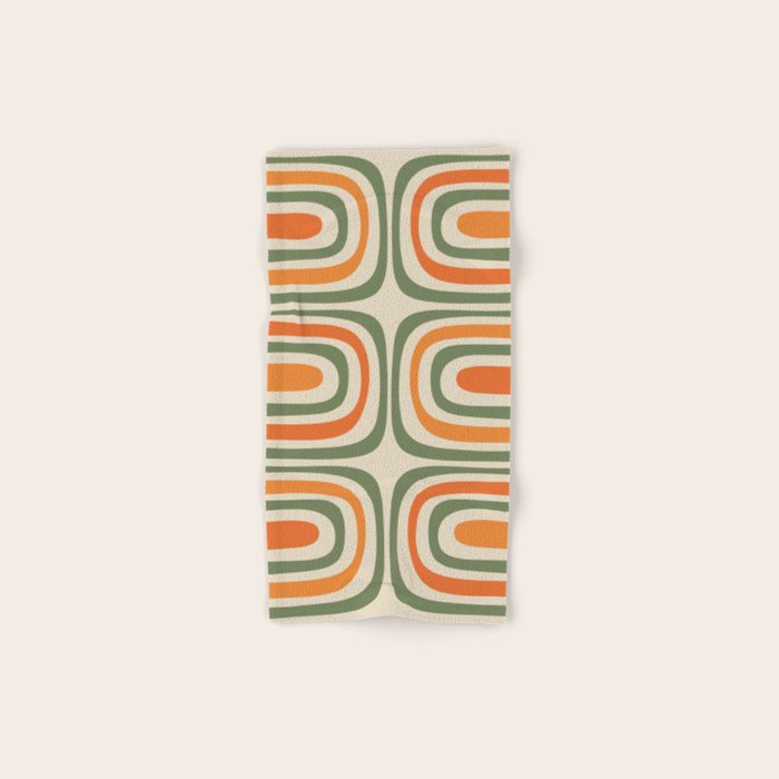Retro Abstract Boho Confaab Vertical Pattern in Mossy Olive Green Orange Beige Bath Towel Gallery Image 1
