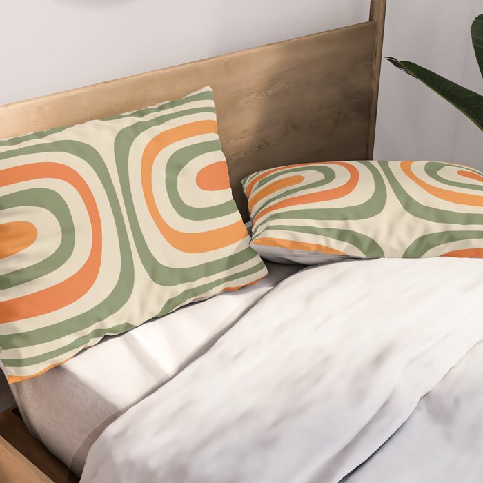 Retro Abstract Boho Confaab Vertical Pattern in Mossy Olive Green Orange Beige Pillow Sham Gallery Image 2