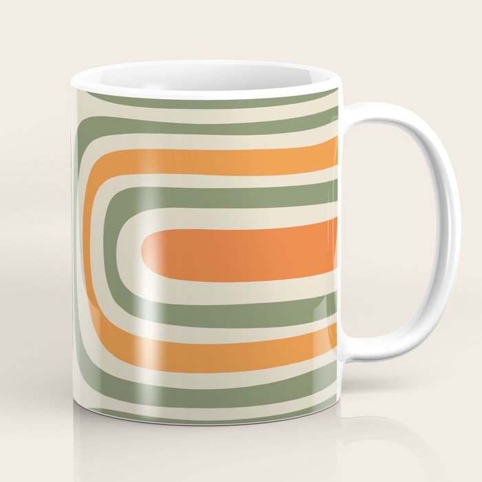 Retro Abstract Boho Confaab Vertical Pattern in Mossy Olive Green Orange Beige Coffee Mug Gallery Image 1