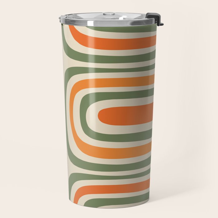Retro Abstract Boho Confaab Vertical Pattern in Mossy Olive Green Orange Beige Travel Mug Gallery Image 2
