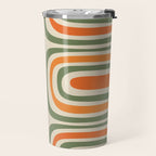 Retro Abstract Boho Confaab Vertical Pattern in Mossy Olive Green Orange Beige Travel Mug Gallery Image 2