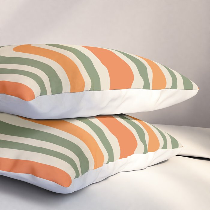 Retro Abstract Boho Confaab Vertical Pattern in Mossy Olive Green Orange Beige Pillow Sham Gallery Image 3