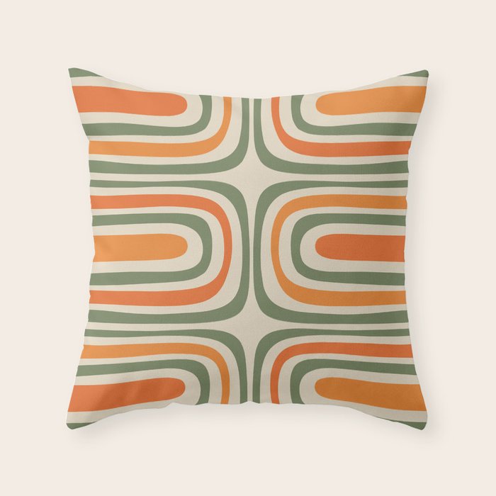 Retro Abstract Boho Confaab Vertical Pattern in Mossy Olive Green Orange Beige Throw Pillow Gallery Image 6