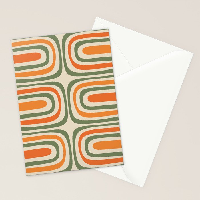 Retro Abstract Boho Confaab Vertical Pattern in Mossy Olive Green Orange Beige Stationery Card Gallery Image 2