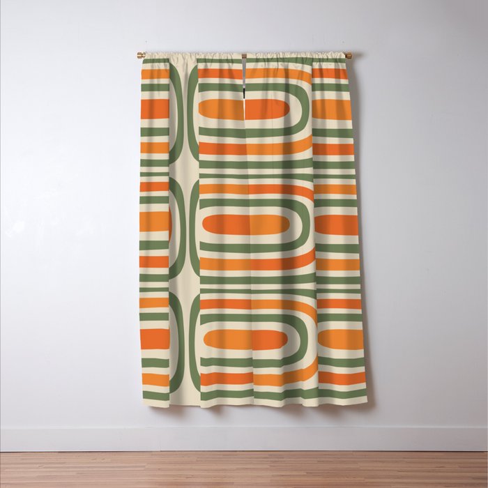 Retro Abstract Boho Confaab Vertical Pattern in Mossy Olive Green Orange Beige Window Curtain Gallery Image 3