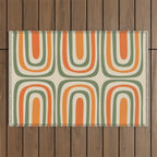 Retro Abstract Boho Confaab Vertical Pattern in Mossy Olive Green Orange Beige Outdoor Rug Gallery Image 1