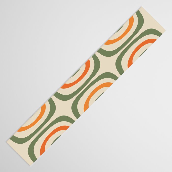 Retro Abstract Boho Confaab Vertical Pattern in Mossy Olive Green Orange Beige Table Runner Gallery Image 3