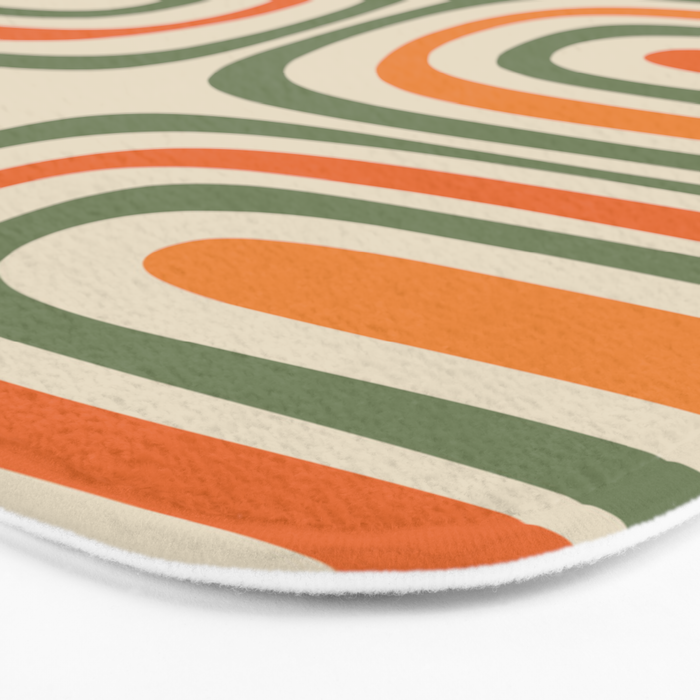 Retro Abstract Boho Confaab Vertical Pattern in Mossy Olive Green Orange Beige Bath Mat Gallery Image 3