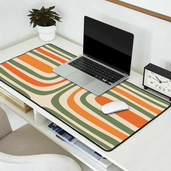Retro Abstract Boho Confaab Vertical Pattern in Mossy Olive Green Orange Beige Desk Mat Gallery Image 2