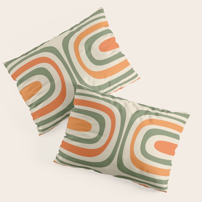 Retro Abstract Boho Confaab Vertical Pattern in Mossy Olive Green Orange Beige Pillow Sham Gallery Image 3