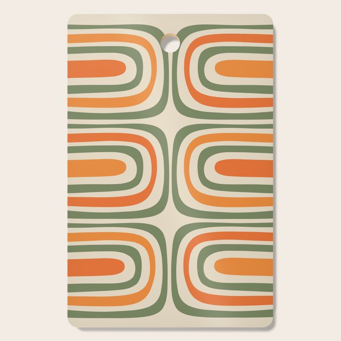 Retro Abstract Boho Confaab Vertical Pattern in Mossy Olive Green Orange Beige Cutting Board Gallery Image 1