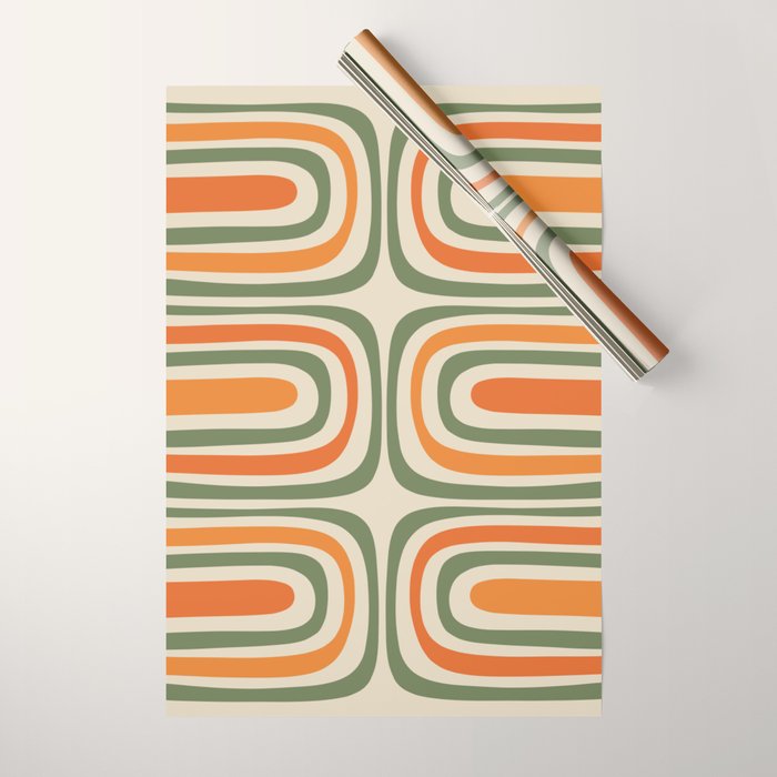 Retro Abstract Boho Confaab Vertical Pattern in Mossy Olive Green Orange Beige Wrapping Paper Gallery Image 1