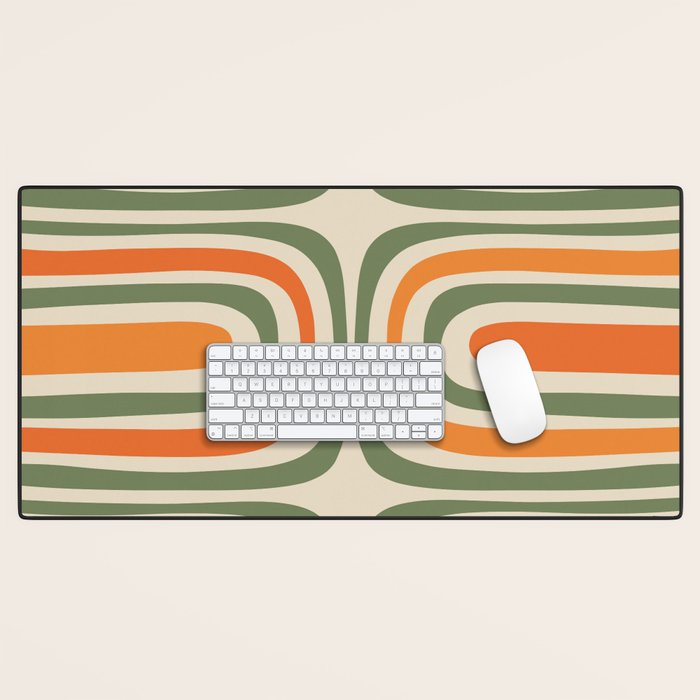 Retro Abstract Boho Confaab Vertical Pattern in Mossy Olive Green Orange Beige Desk Mat Gallery Image 1