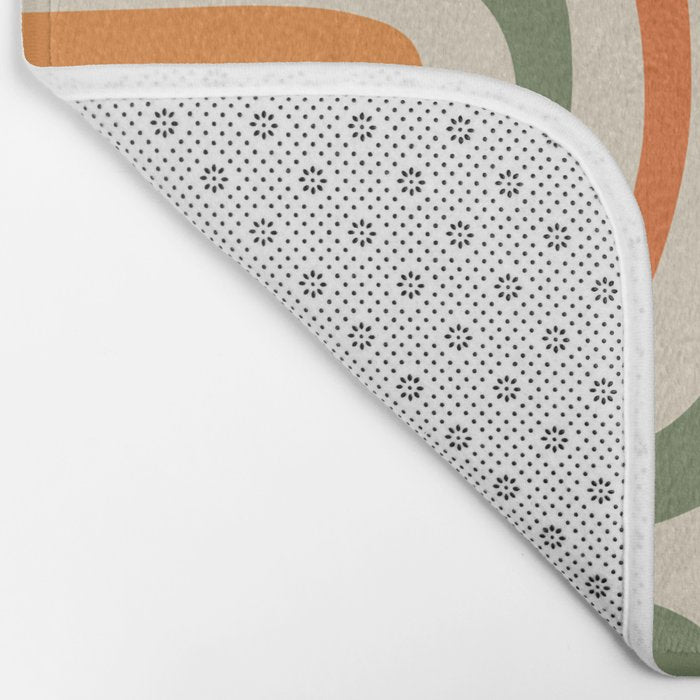 Retro Abstract Boho Confaab Vertical Pattern in Mossy Olive Green Orange Beige Bath Mat Gallery Image 2